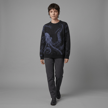 Loose fit black sweater featuring fading tentacle design
