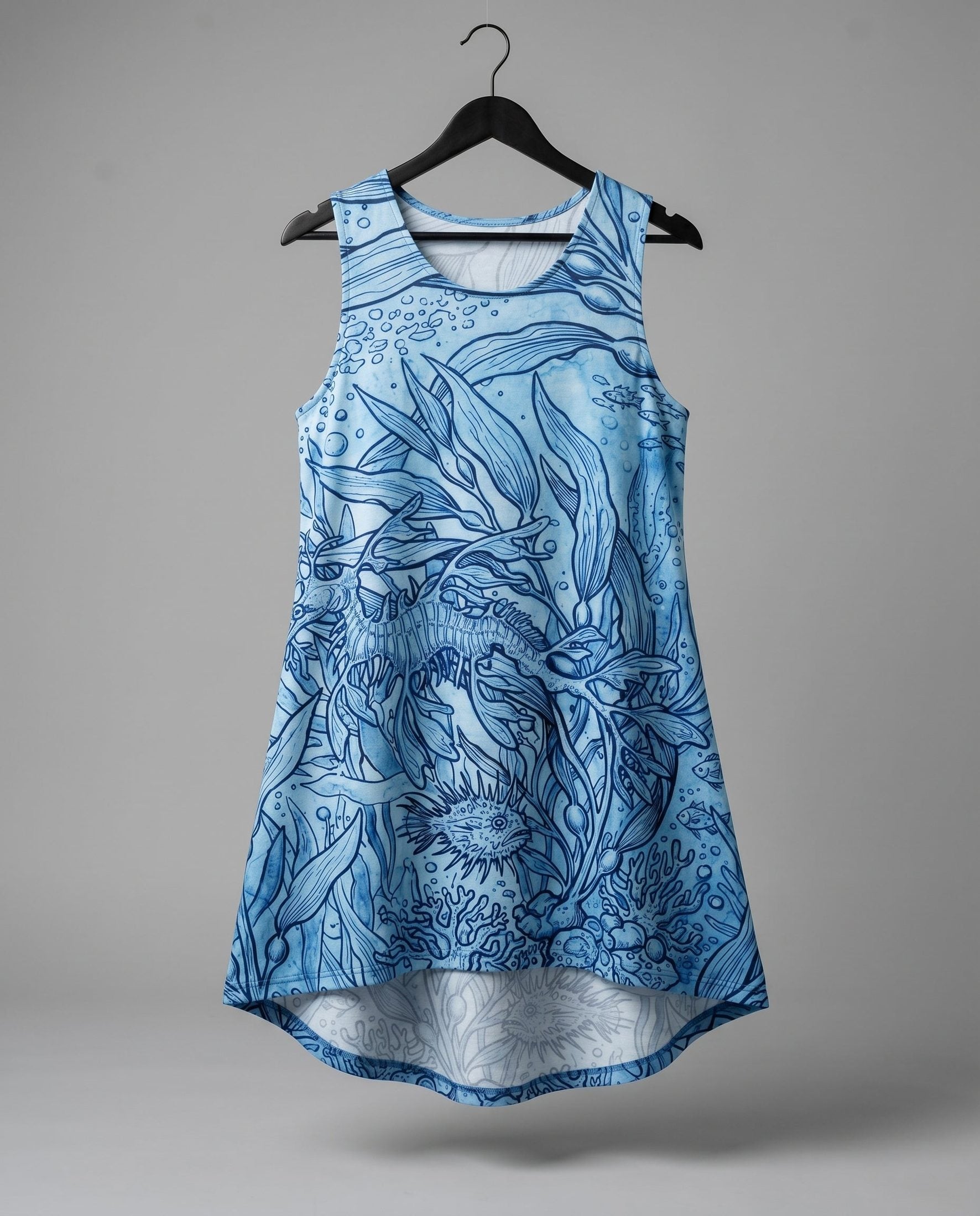 Underwater kelp forest pattern lightweight jersey dress front view