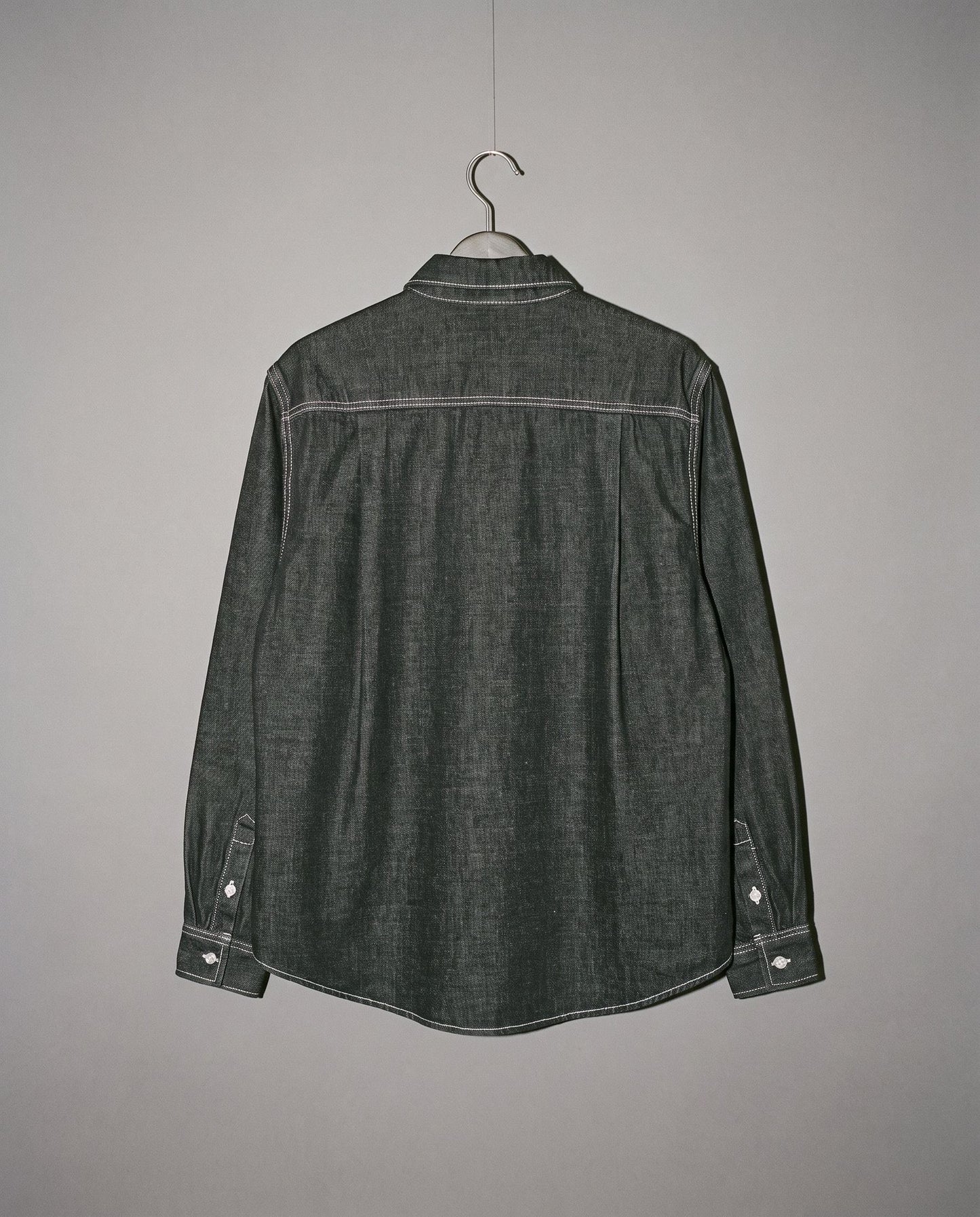 Riffhaus dark gray washed cotton-blend long-sleeve shirt back view with contrast stitching