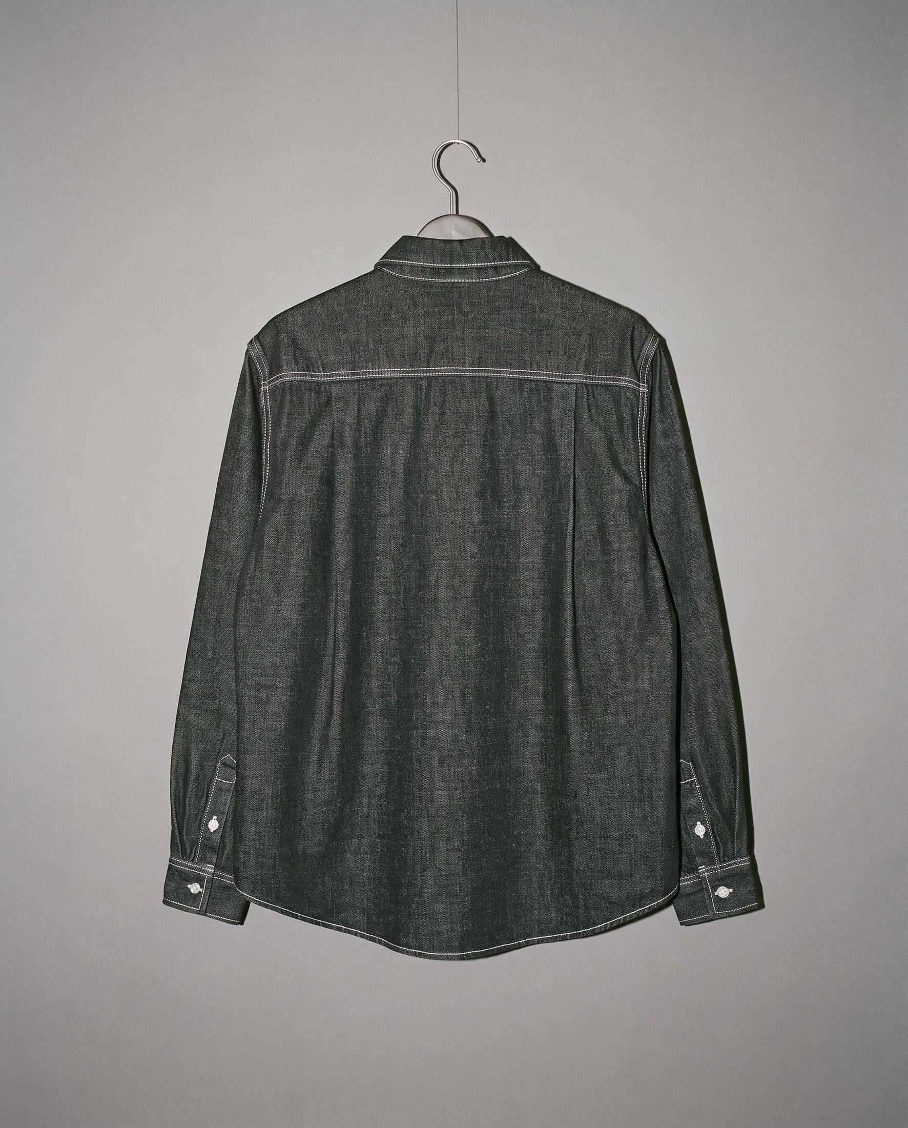 Riffhaus dark gray washed cotton-blend long-sleeve shirt back view with contrast stitching