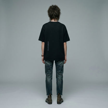 Back of black nudibranch t-shirt featuring vertical Riffhaus logo down center