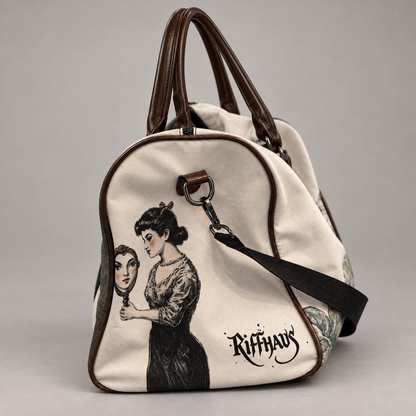 SNOW WHITE soft canvas duffle side panel with RIFFHAUS logo