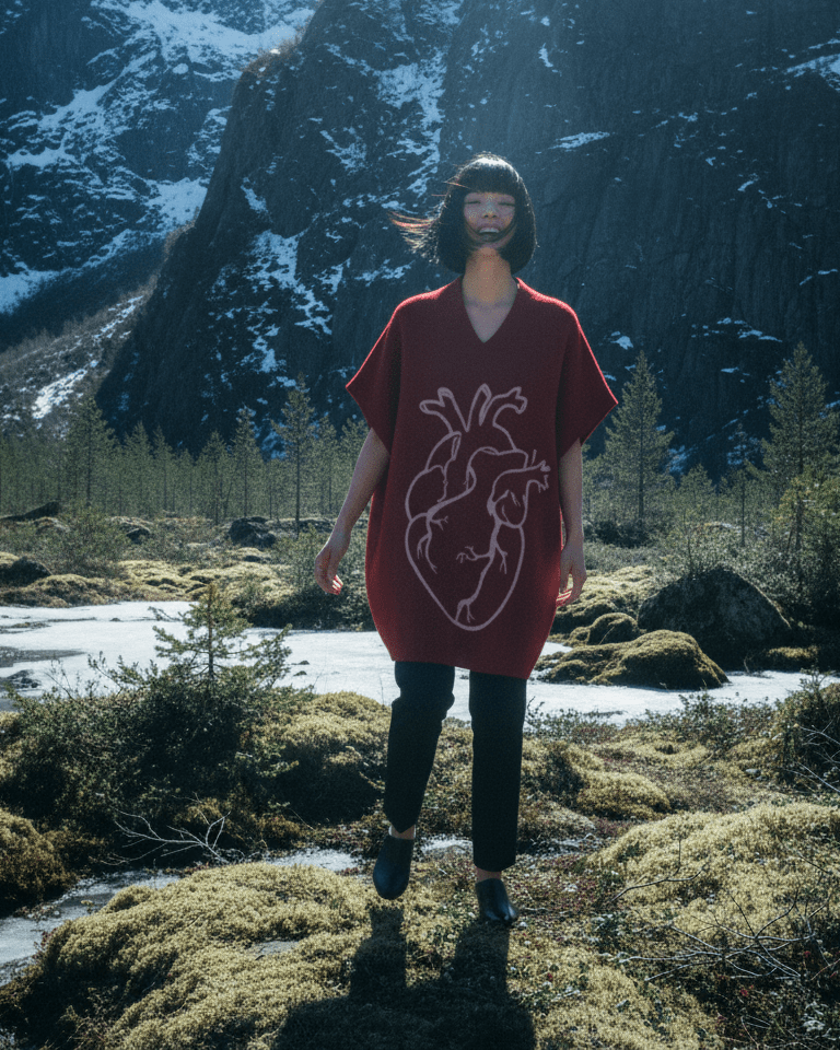 FROZEN HEART by Riffhaus - Wool Jacquard Oversized Vest/Dress - Aurora Frozen Riff