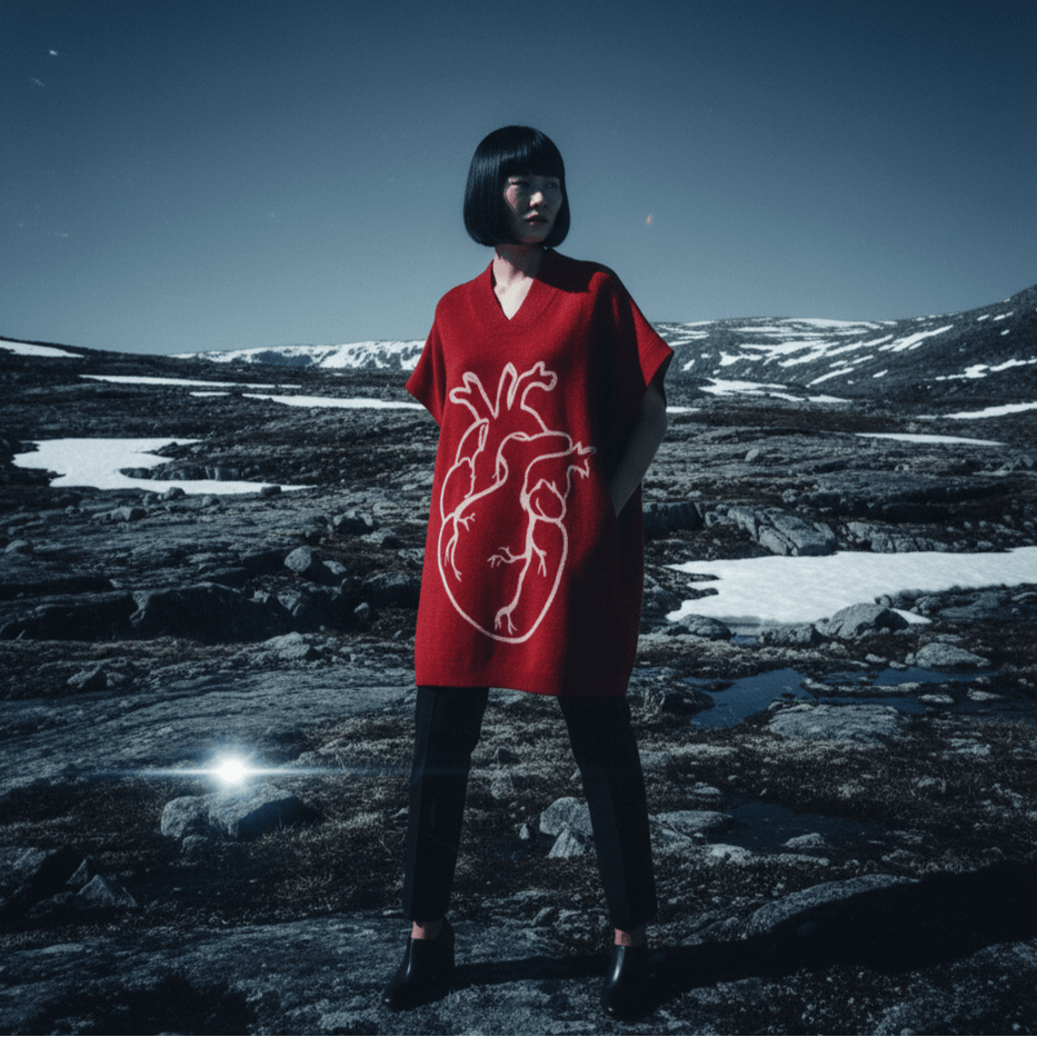 FROZEN HEART by Riffhaus - Wool Jacquard Oversized Vest/Dress - Aurora Frozen Riff