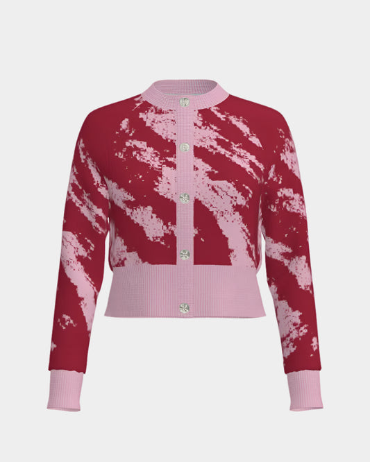 Riff Haus Women's Cropped Cardigan - 4th of July - Marbled Steak Knit