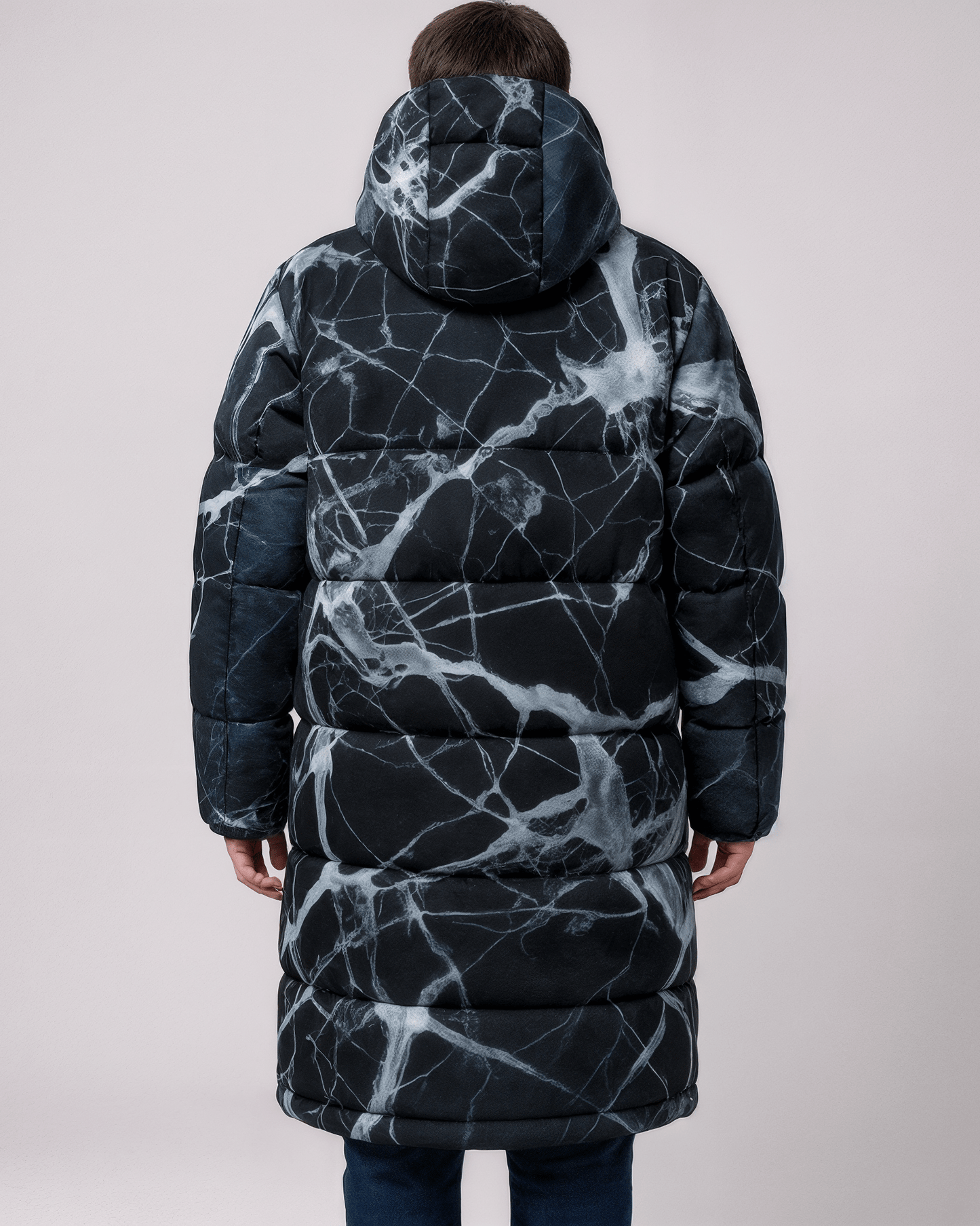 SHATTERED by Riffhaus -Unisex Long Down Jacket - Aurora Frozen Riff