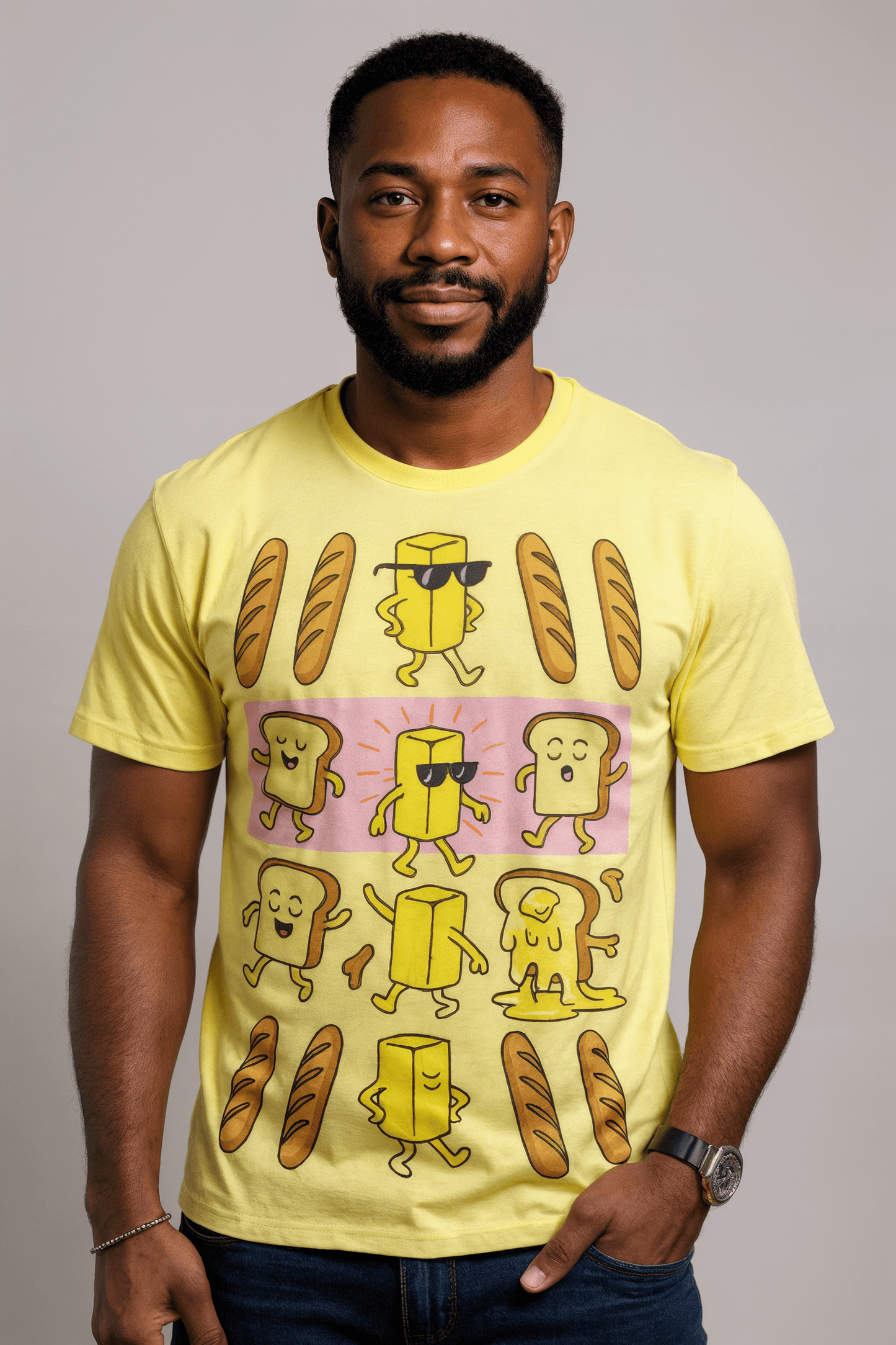 Riff Haus Men's Butter Yellow T-Shirt with Fun Print | Loose Fit | Jersey Fabric