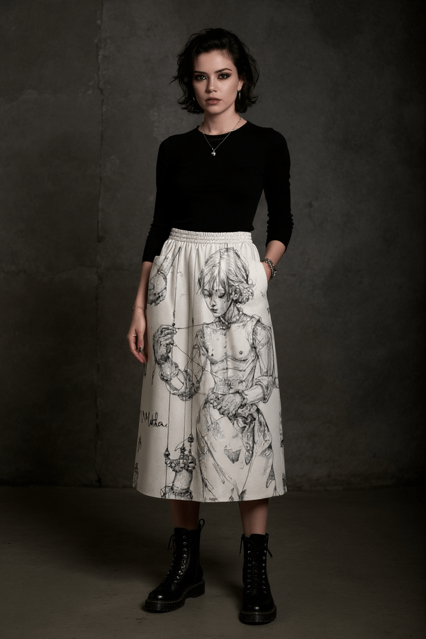 MOTHER MARIONETTE by Riffhaus - Women's Front Mid-slit Skirt - Sofia Isella Riff