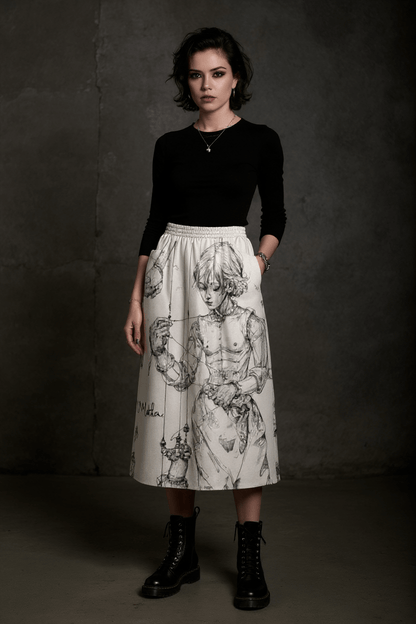 MOTHER MARIONETTE by Riffhaus - Women's Front Mid-slit Skirt - Sofia Isella Riff