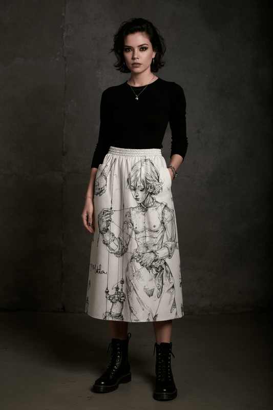 MOTHER MARIONETTE by Riffhaus - Women's Front Mid-slit Skirt - Sofia Isella Riff