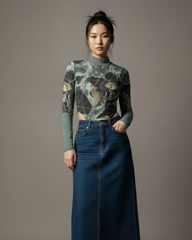 LAST FISH by Riffhaus - Turtleneck Long Sleeve Bodysuits - Aurora Frozen Riff