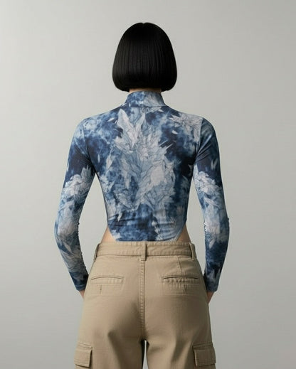 SNOW QUEEN - Women's Turtleneck Long Sleeve Highcut Jumpsuit - Frozen Aurora Riff