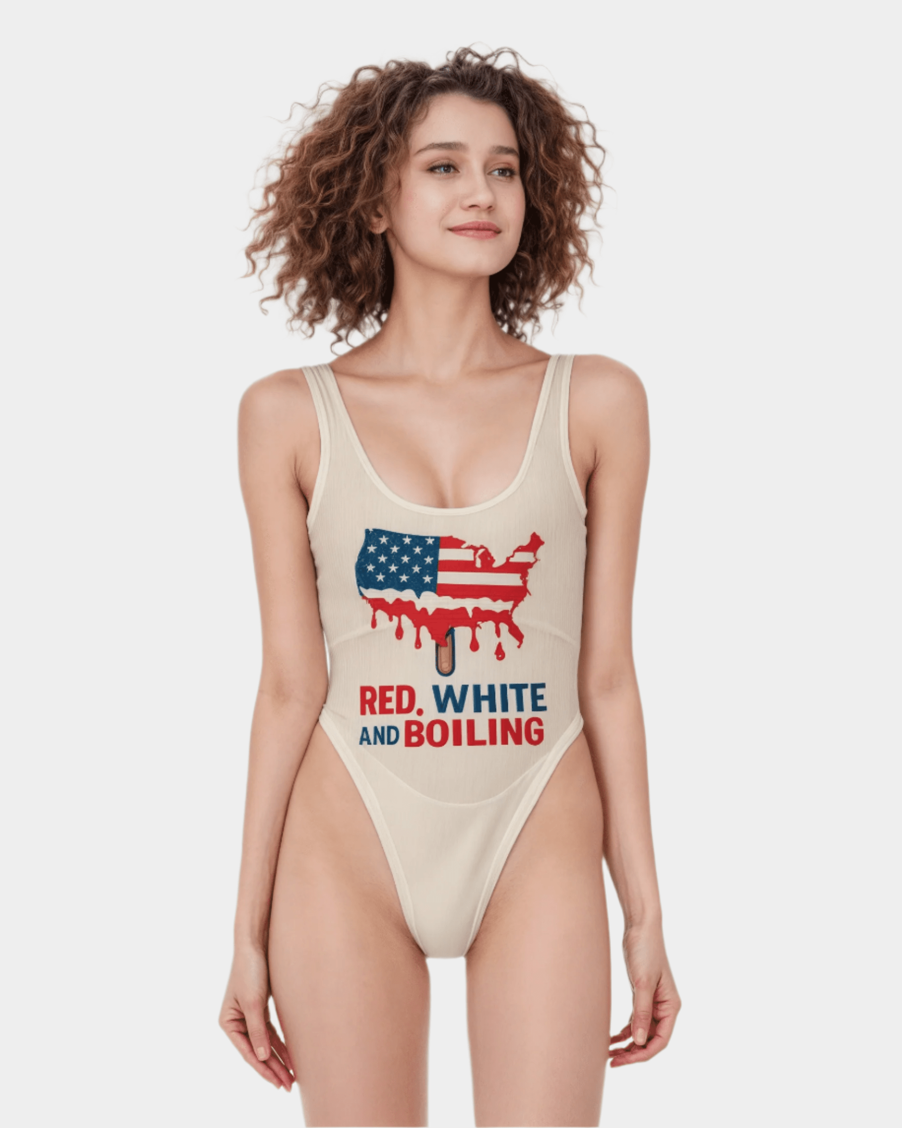 Riff Haus Women's High Cut One-Piece Swimsuit with Patriotic Global Warming Print