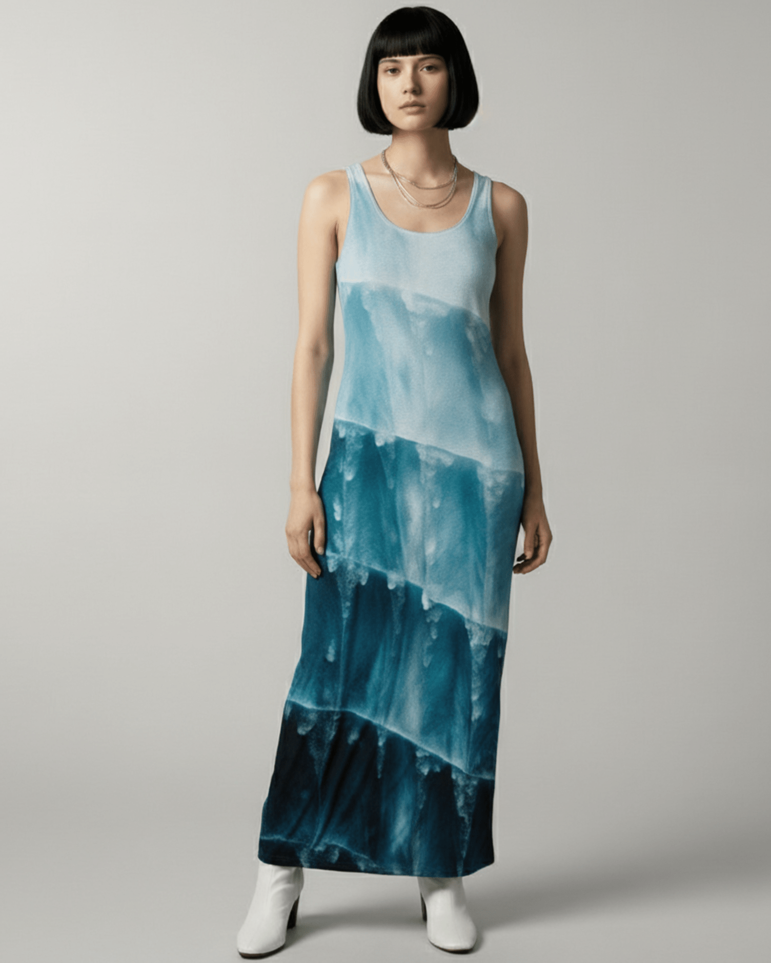 GLACIER by Riffhaus - Women's Vest Dress | Length To Ankle - Aurora Frozen Riff