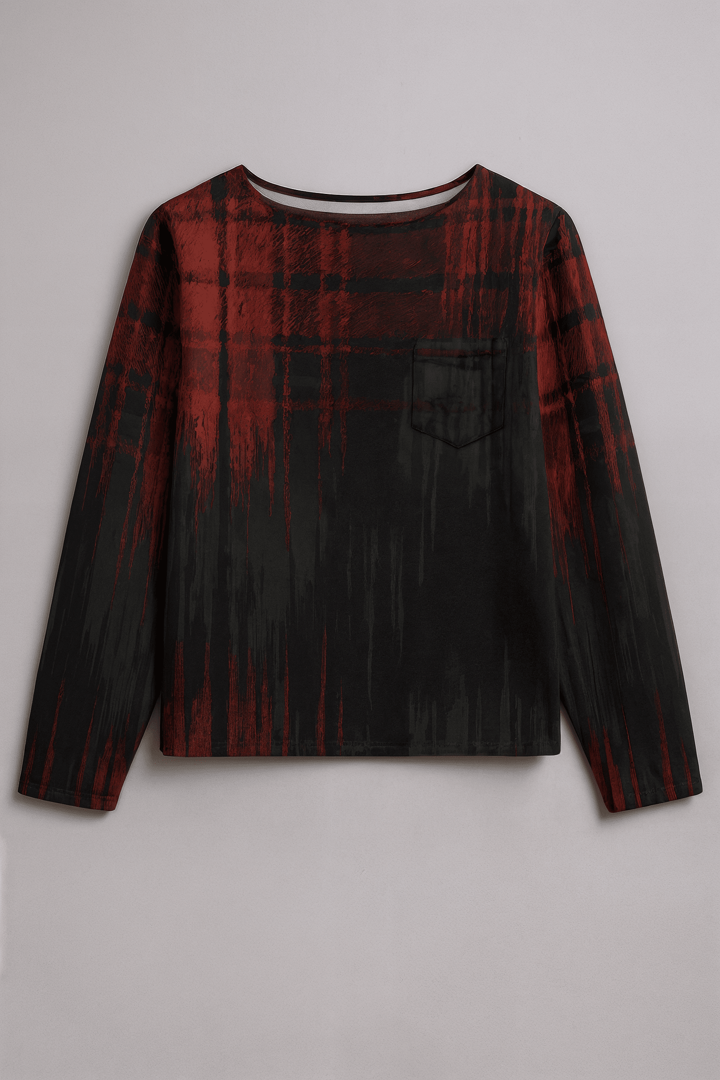 PLAID COLLAPSED RED by Riffhaus – Boat Neckline Heavy Cotton Sweatshirt with Chest Pocket | Unisex Grunge Plaid Streetwear - Sofia Isella Riff