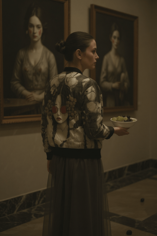 GRAPE HEARING by Riffhaus - Unisex Reversible Bomber - Silk/Cotton - Statement Print Japanese Breakfast Melancholy Riff