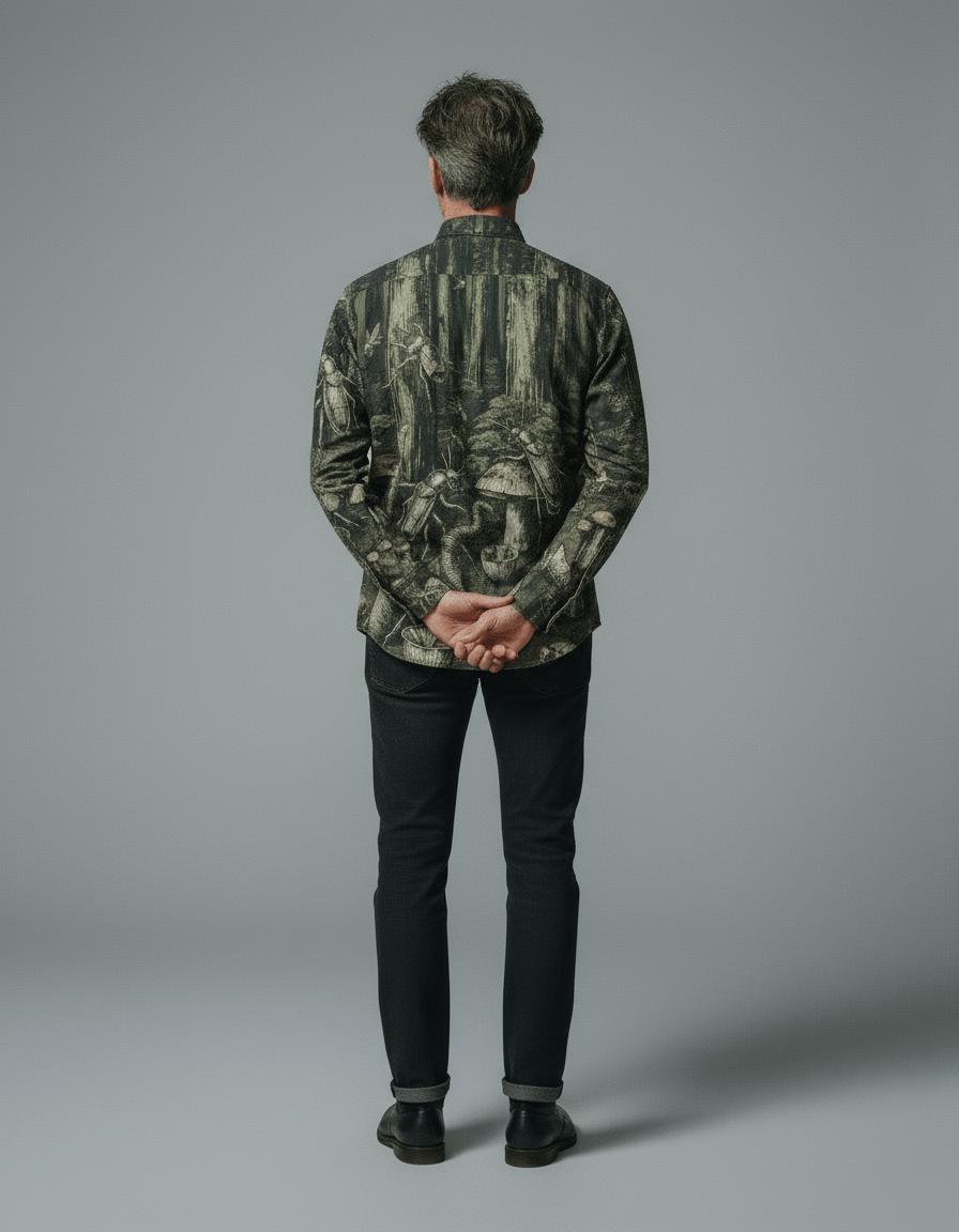 DEEP FOREST - Cotton Men's Casual Lapel Long Sleeve Shirt #GARDEN