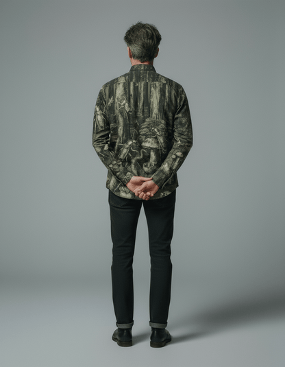 DEEP FOREST - Cotton Men's Casual Lapel Long Sleeve Shirt #GARDEN