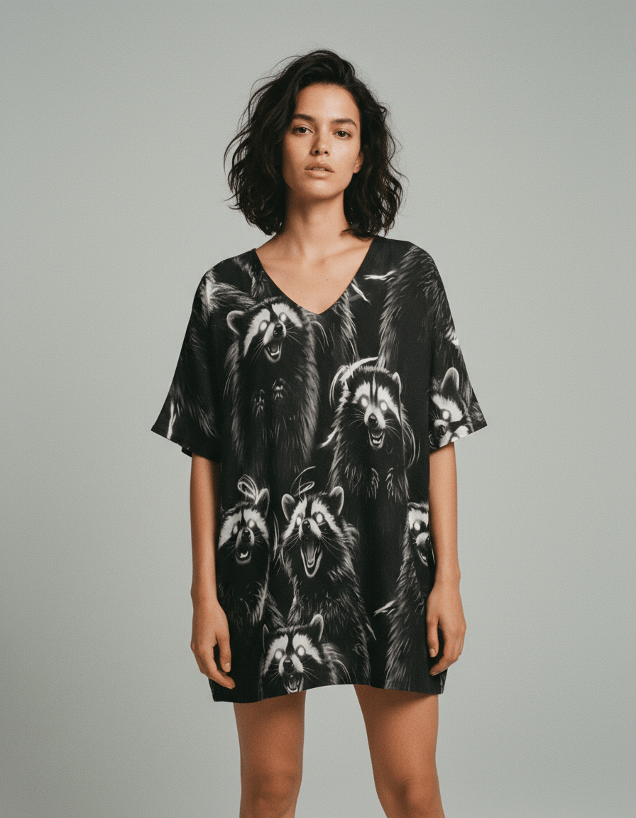 RACCOON by Riffhaus - Women's Bat Sleeves Cotton Shirt - Riff on Rosalía's Berghain