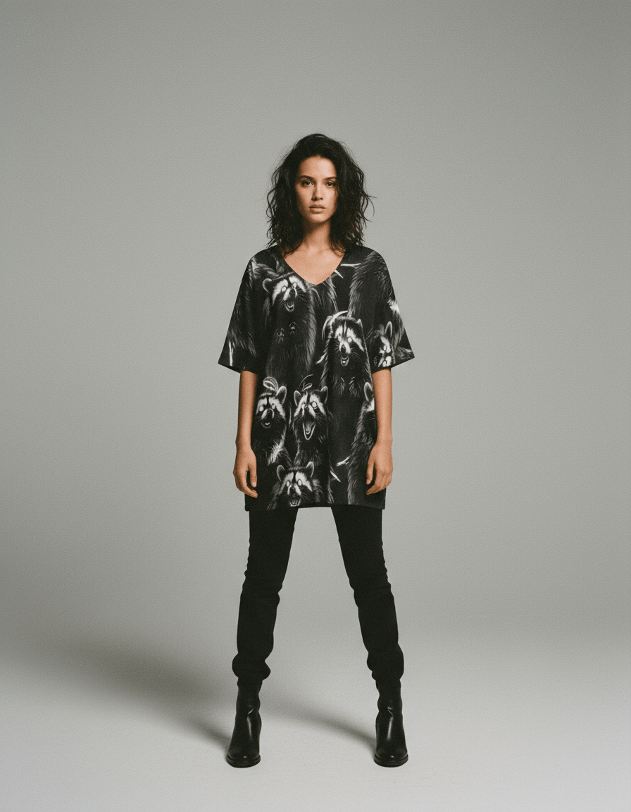 RACCOON by Riffhaus - Women's Bat Sleeves Cotton Shirt - Riff on Rosalía's Berghain