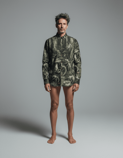 DEEP FOREST - Cotton Men's Casual Lapel Long Sleeve Shirt #GARDEN