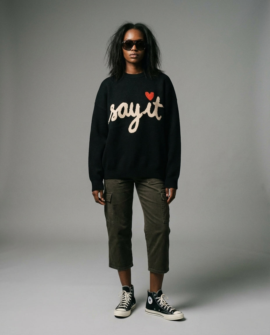 SAY IT - Relaxed fit knitted crew neck sweater - Rachel Chinouriri Riff