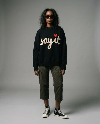 SAY IT - Relaxed fit knitted crew neck sweater - Rachel Chinouriri Riff