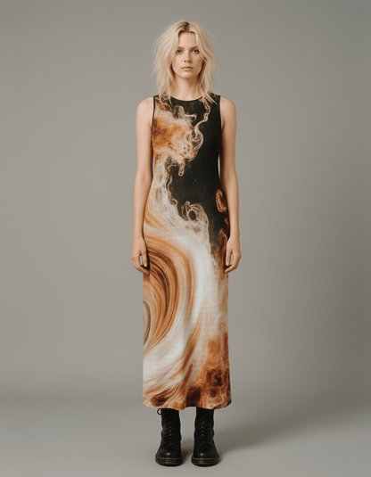 Controlled BURN by Riffhaus - Women's Vest Dress | Length To Ankle - Elemental Riff