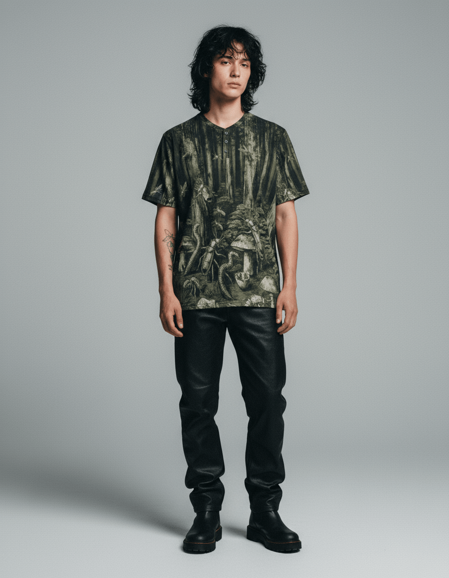 DEEP FOREST by Riffhaus - Sleeve T-shirt w/ Buttons #GARDEN