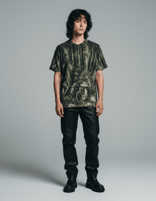 DEEP FOREST by Riffhaus - Sleeve T-shirt w/ Buttons #GARDEN