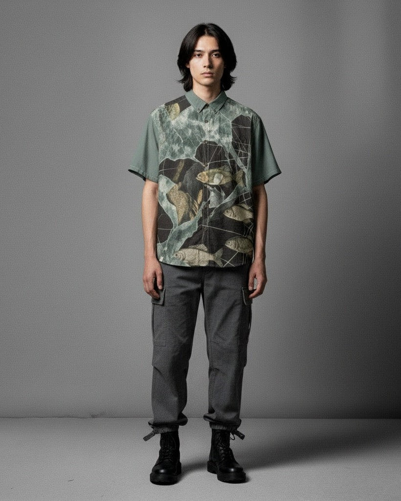 LAST FISH by Riffhaus - Unisex Breathable Cotton Shirt - Frozen Aurora Riff