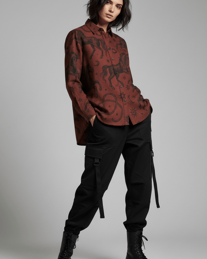 POSSESSED STALLION by Riffhaus – Men's Long Sleeve Cotton Shirt - Florence + The Machine Riff