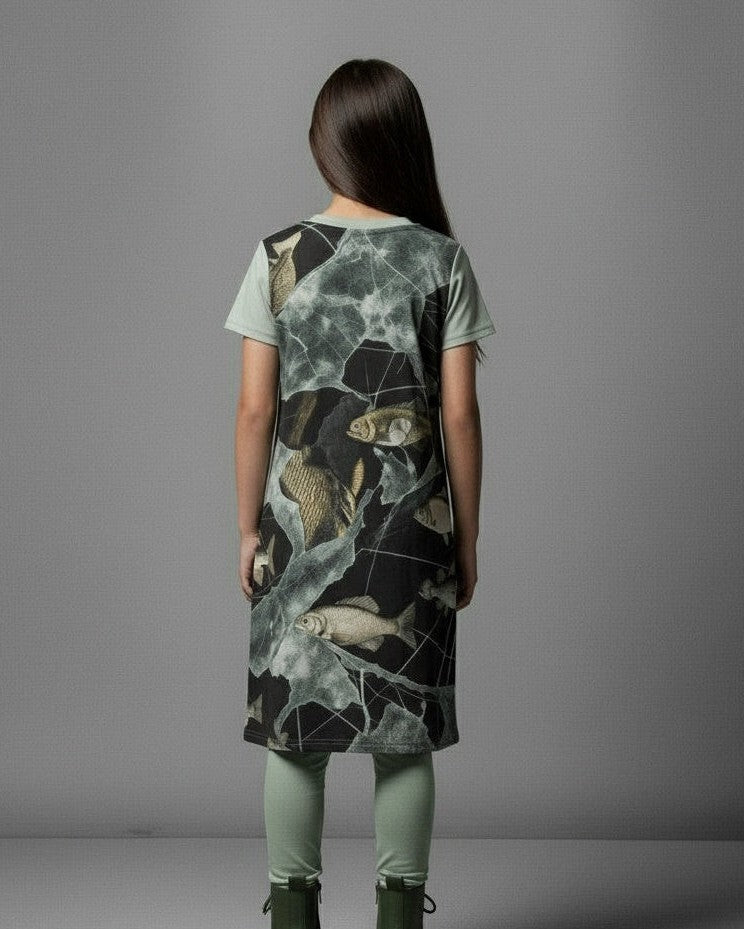 LAST TINY FISH by Riffhaus - Kid's Short Sleeve Dress - Aurora Frozen Riff