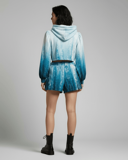 ICE TOWER by Riffhaus - Women's Mirco Fleece Hoodie And Shorts Set - Aurora Frozen Riff