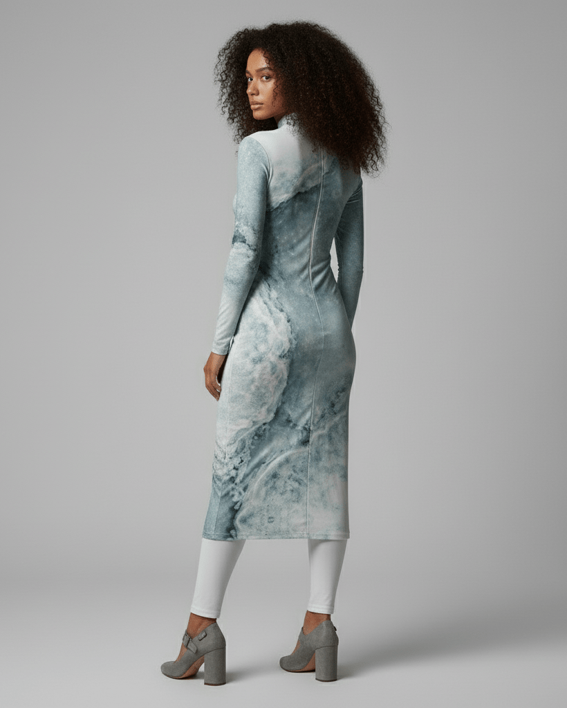 RIVER by Riffhaus - Mock Turtleneck Dress - Aurora Frozen Riff