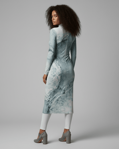 RIVER by Riffhaus - Mock Turtleneck Dress - Aurora Frozen Riff