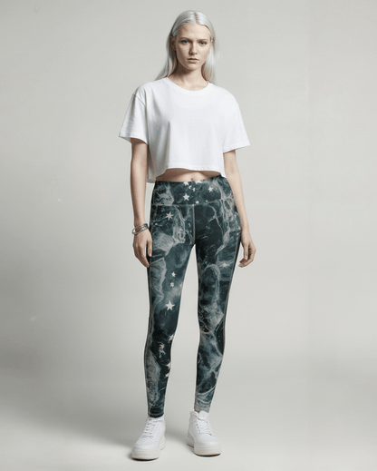 LAST STAR by Riffhaus - Functional Women's Yoga Leggings With Side Pockets - Aurora Frozen Riff