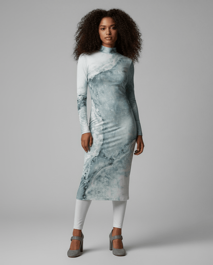 RIVER by Riffhaus - Mock Turtleneck Dress - Aurora Frozen Riff