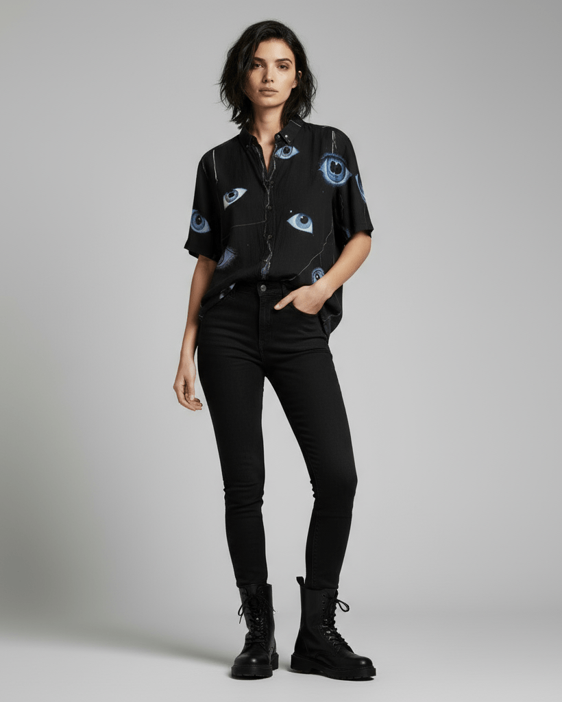 EYES OPEN by Riffhaus - Unisex Breathable Cotton Shirt - Aurora Frozen Riff