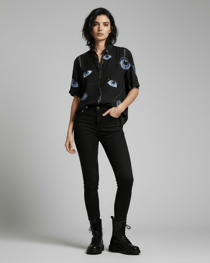 EYES OPEN by Riffhaus - Unisex Breathable Cotton Shirt - Aurora Frozen Riff