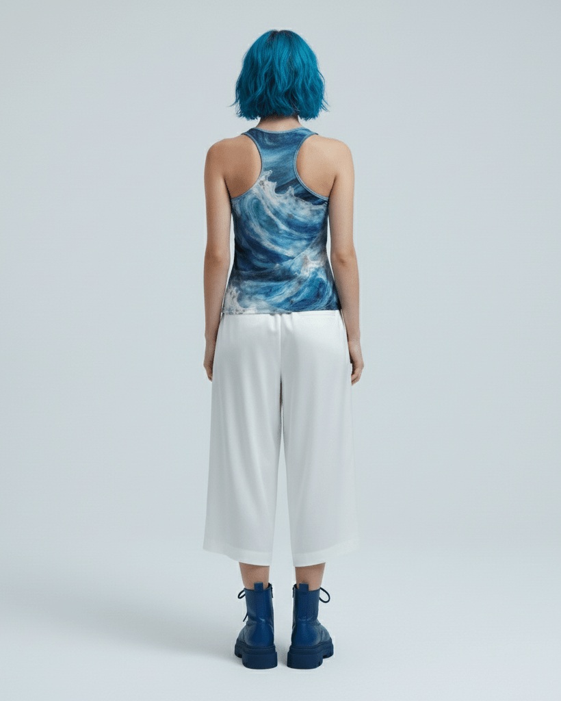 WAVE by Riffhaus - Women's Racer Top 100% Cotton - Aurora Frozen Riff