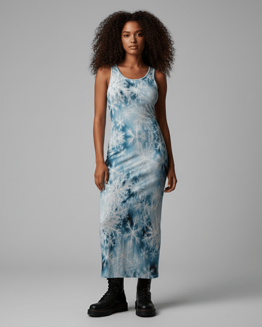 SNOW FLAKE by Riffhaus - Women's Vest Dress | Length To Ankle - Aurora Frozen Riff