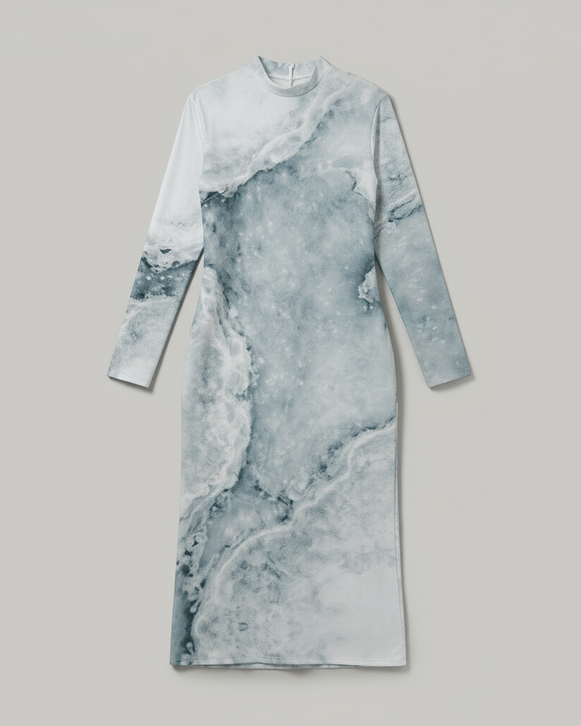 RIVER by Riffhaus - Mock Turtleneck Dress - Aurora Frozen Riff