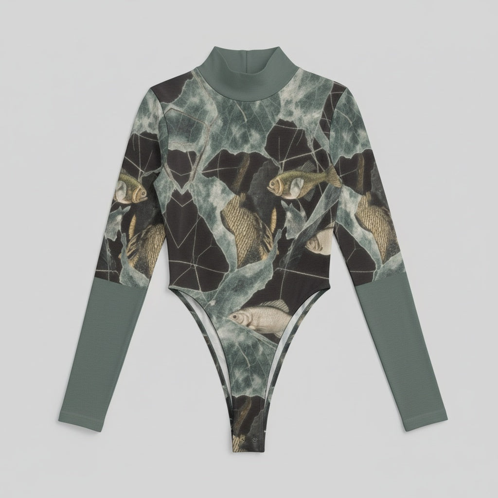 LAST FISH by Riffhaus - Turtleneck Long Sleeve Bodysuits - Aurora Frozen Riff