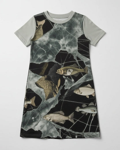 LAST TINY FISH by Riffhaus - Kid's Short Sleeve Dress - Aurora Frozen Riff