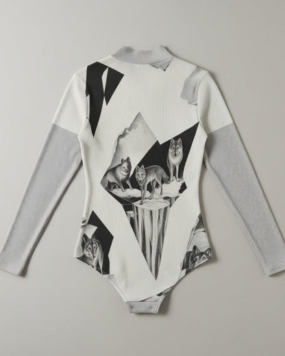 WOLVES by Riffhaus - Turtleneck Long Sleeve Bodysuit - Aurora Frozen Riff