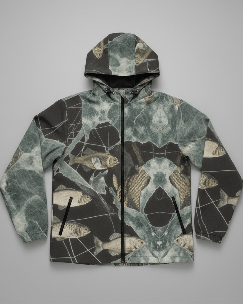 LAST FISH by Riffhaus - Urban Minimalist Cotton Twill Jacket - Aurora Frozen Riff