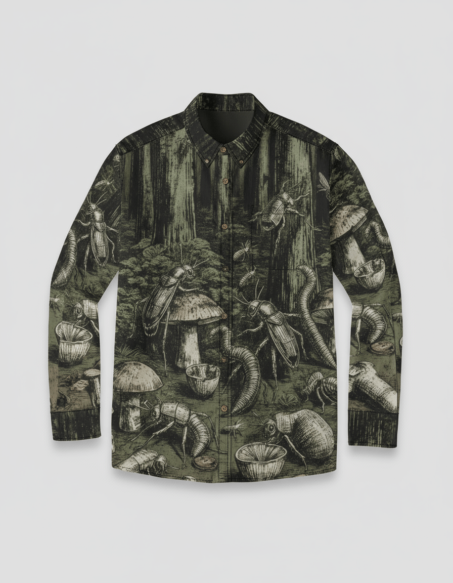 DEEP FOREST - Cotton Men's Casual Lapel Long Sleeve Shirt #GARDEN