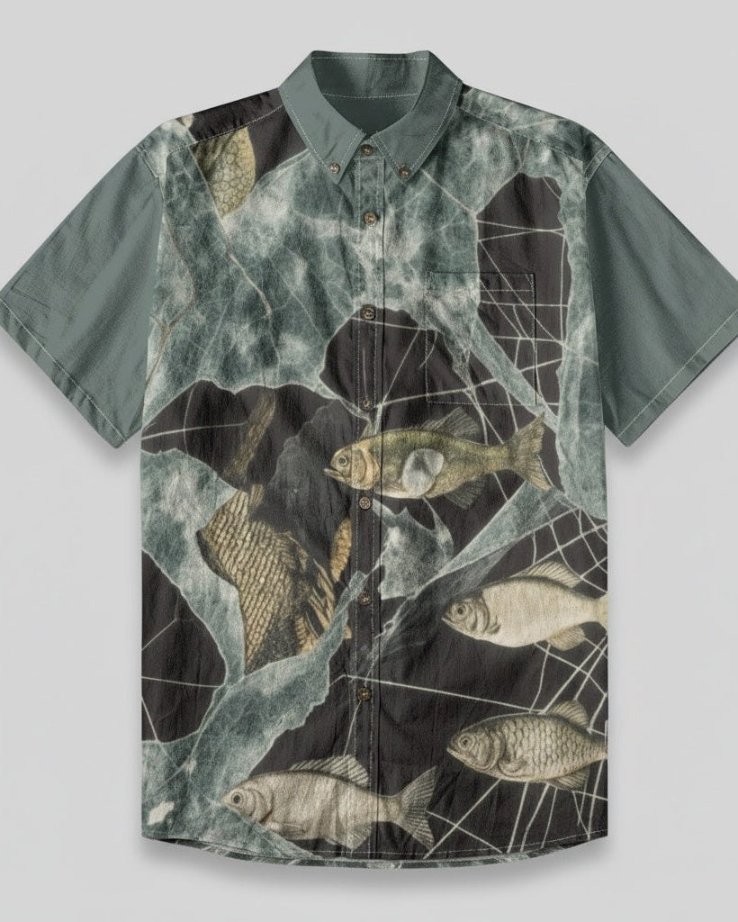 LAST FISH by Riffhaus - Unisex Breathable Cotton Shirt - Frozen Aurora Riff