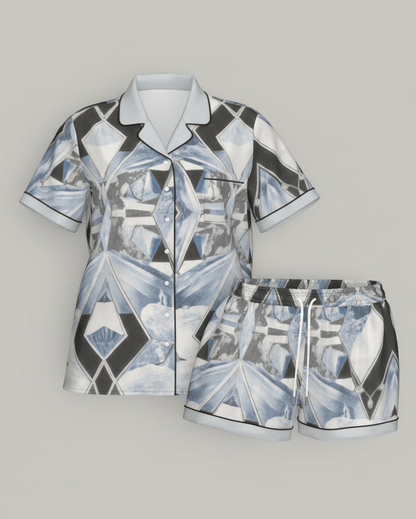 ICE CASTLE by Riffhaus - Women's Imitation Silk Pajama Set With Short Sleeve - Aurora Frozen Riff